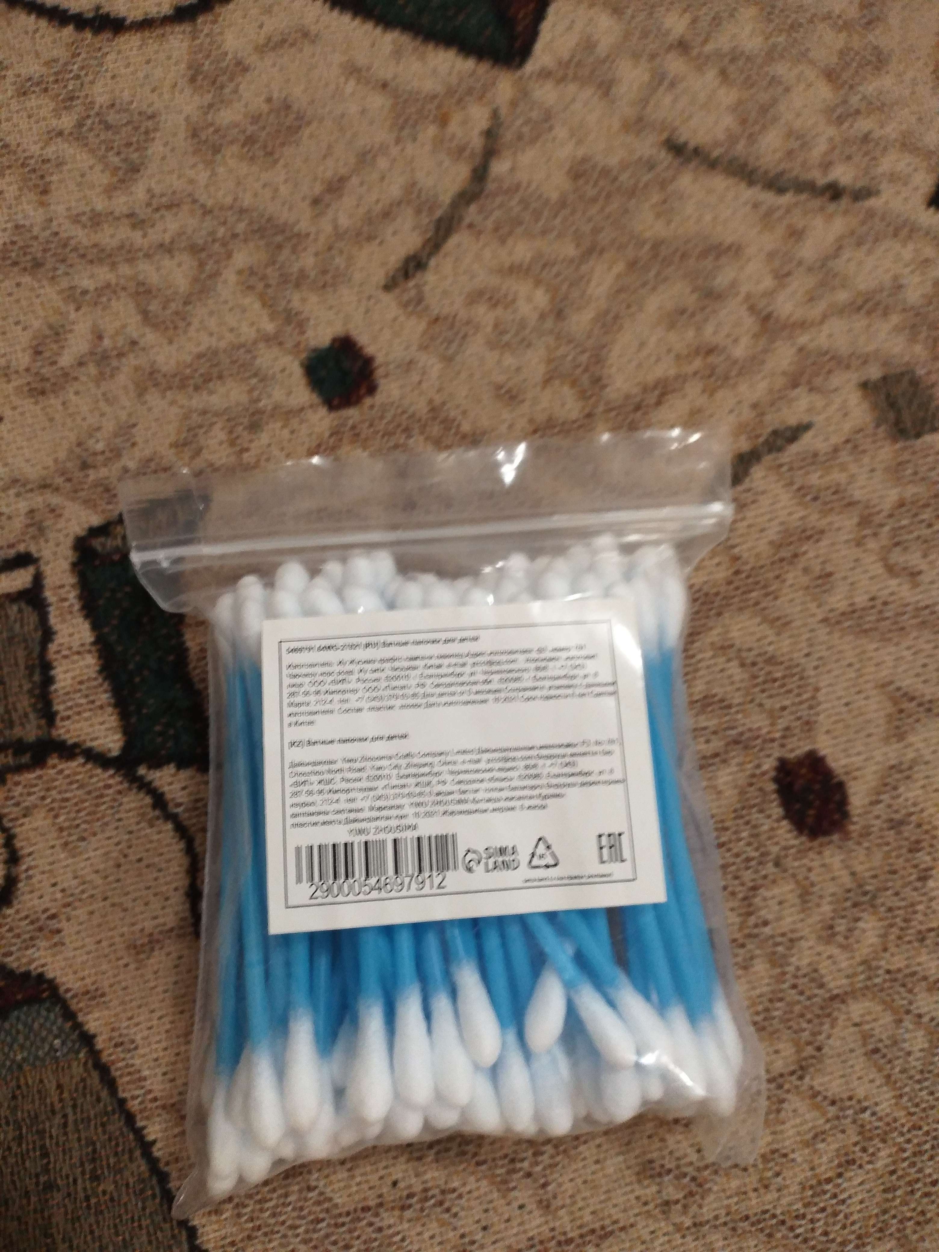 Фотография покупателя товара Ватные палочки, пакет 100 шт., пластик, цвет МИКС