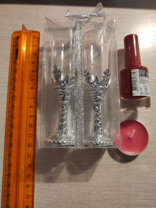Фотография покупателя товара Подсвечник стекло, пластик "Бокалы" серебро набор 2 шт 10,5х3х3 см - Фото 3