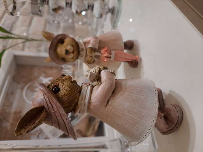 Фотография покупателя товара Фигурка полистоун «Зайка в шляпке и дождевике с воробышком», 13.5×6.5×7 см - Фото 1