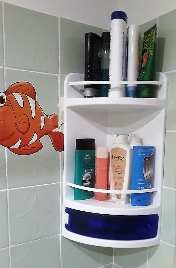 Фотография покупателя товара Полка для ванной угловая Альтернатива, 19×19×46,5 см, цвет бирюзовый