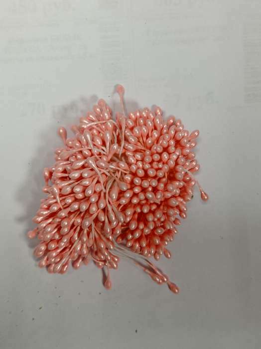 Фотография покупателя товара Тычинки для цветов "Капельки глянец сахарно-розовый" набор 300 шт длина 6 см