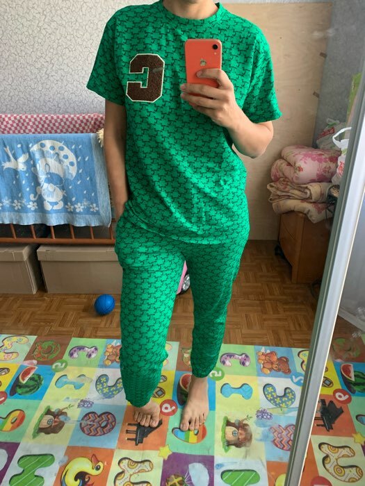 Фотография покупателя товара Пижама женская (футболка, брюки), зелёная, размер one size (44-48) - Фото 1