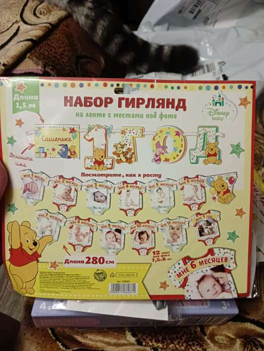 Фотография покупателя товара Гирлянда на ленте "Мне 1 год", с 12 карточками для фото, Медвежонок Винни и его друзья