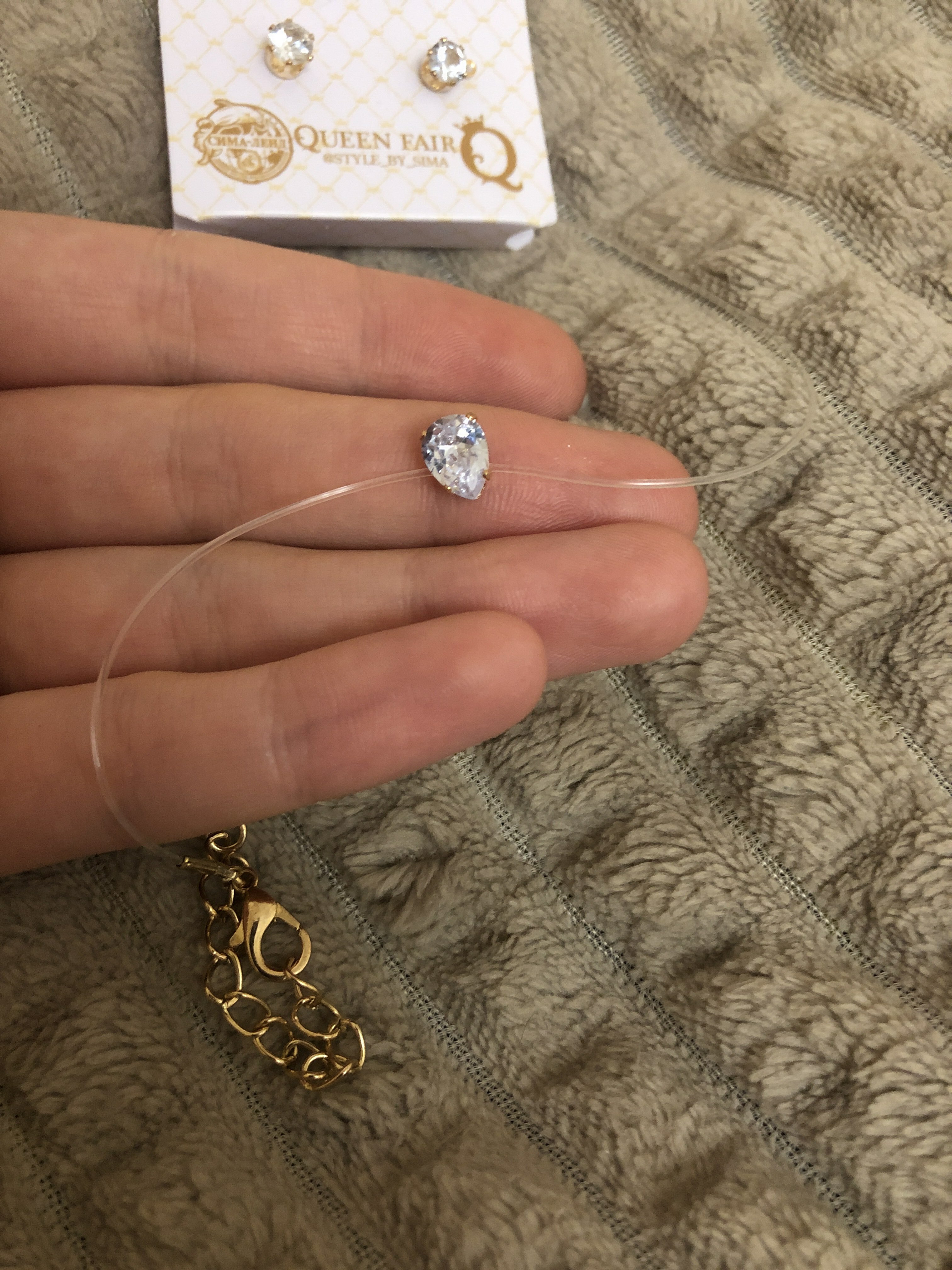 Фотография покупателя товара Гарнитур 2 предмета: серьги, кулон «На леске» капелька, цвет белый в золоте, 30 см