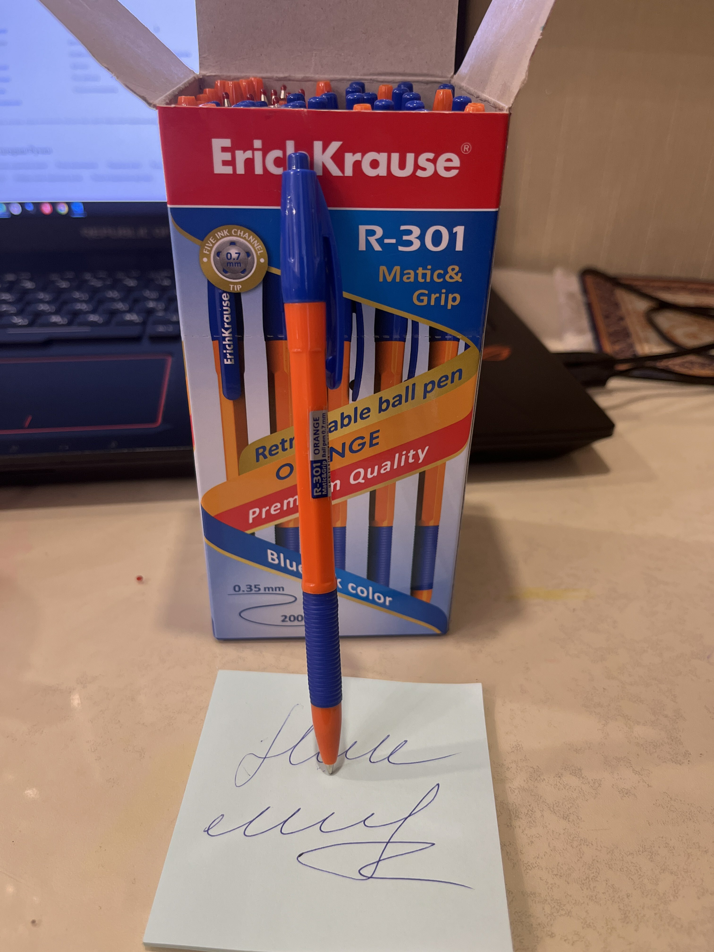 Фотография покупателя товара Ручка шариковая ErichKrause. R-301 Orange Matic & Grip, автоматическая, синий стержень, узел 0.7 мм, резиновый упор - Фото 1