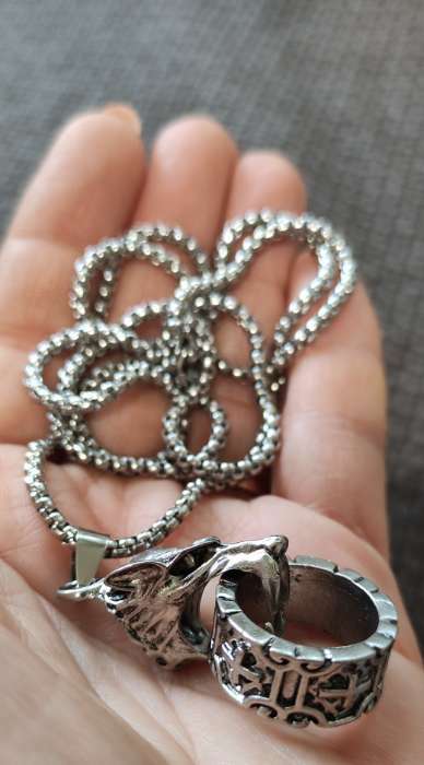 Фотография покупателя товара Кулон «Волк» кольцо, цвет чернёное серебро, 70 см - Фото 1