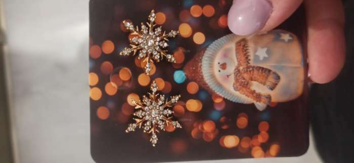 Фотография покупателя товара Серьги со стразами «Снежинки» прелесть, цвет белый в золоте - Фото 2