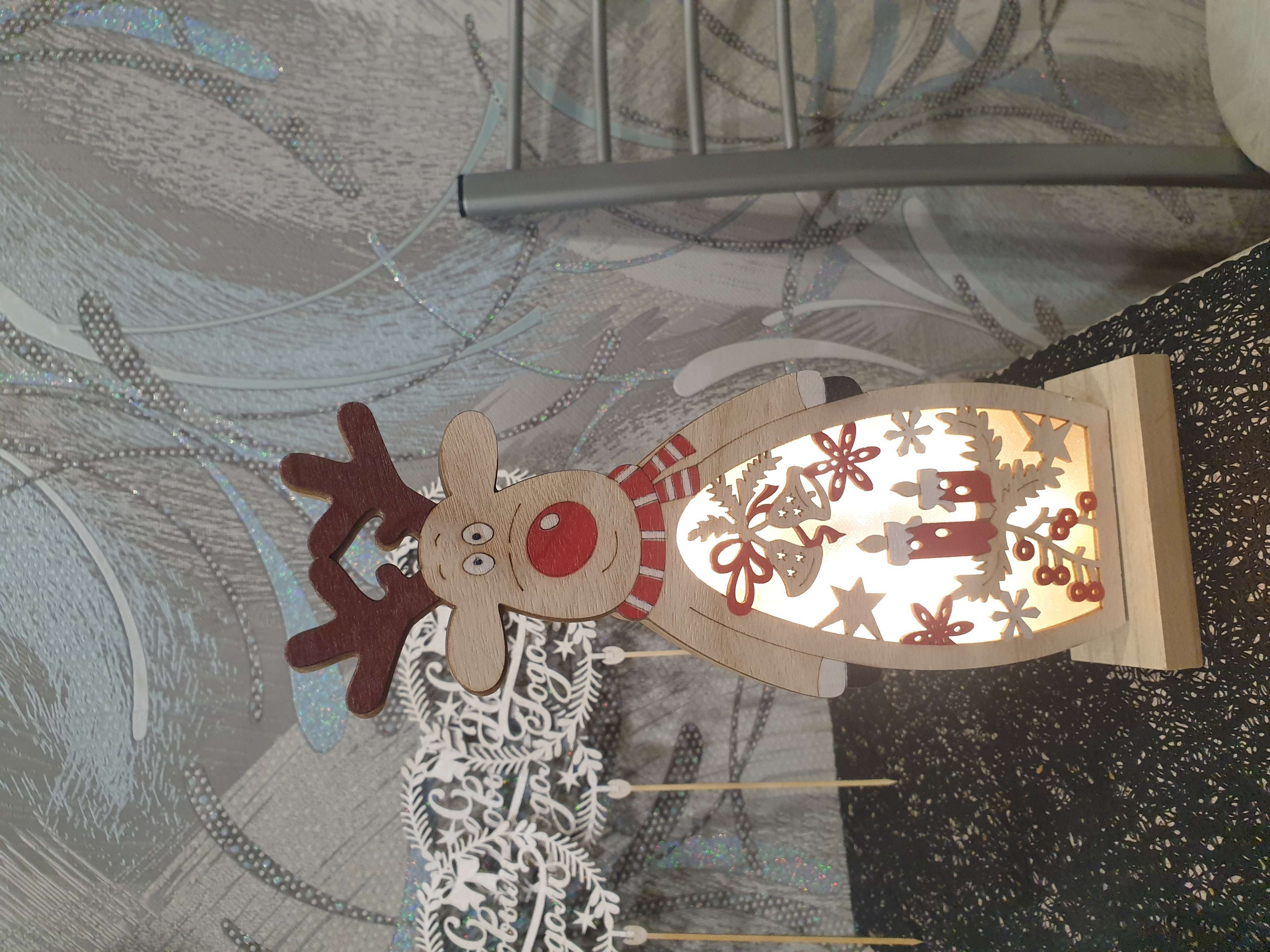 Фотография покупателя товара Светодиодная фигура «Олень» 11 × 30 × 5 см, дерево, батарейки АААх2 (не в комплекте), свечение тёплое белое - Фото 1