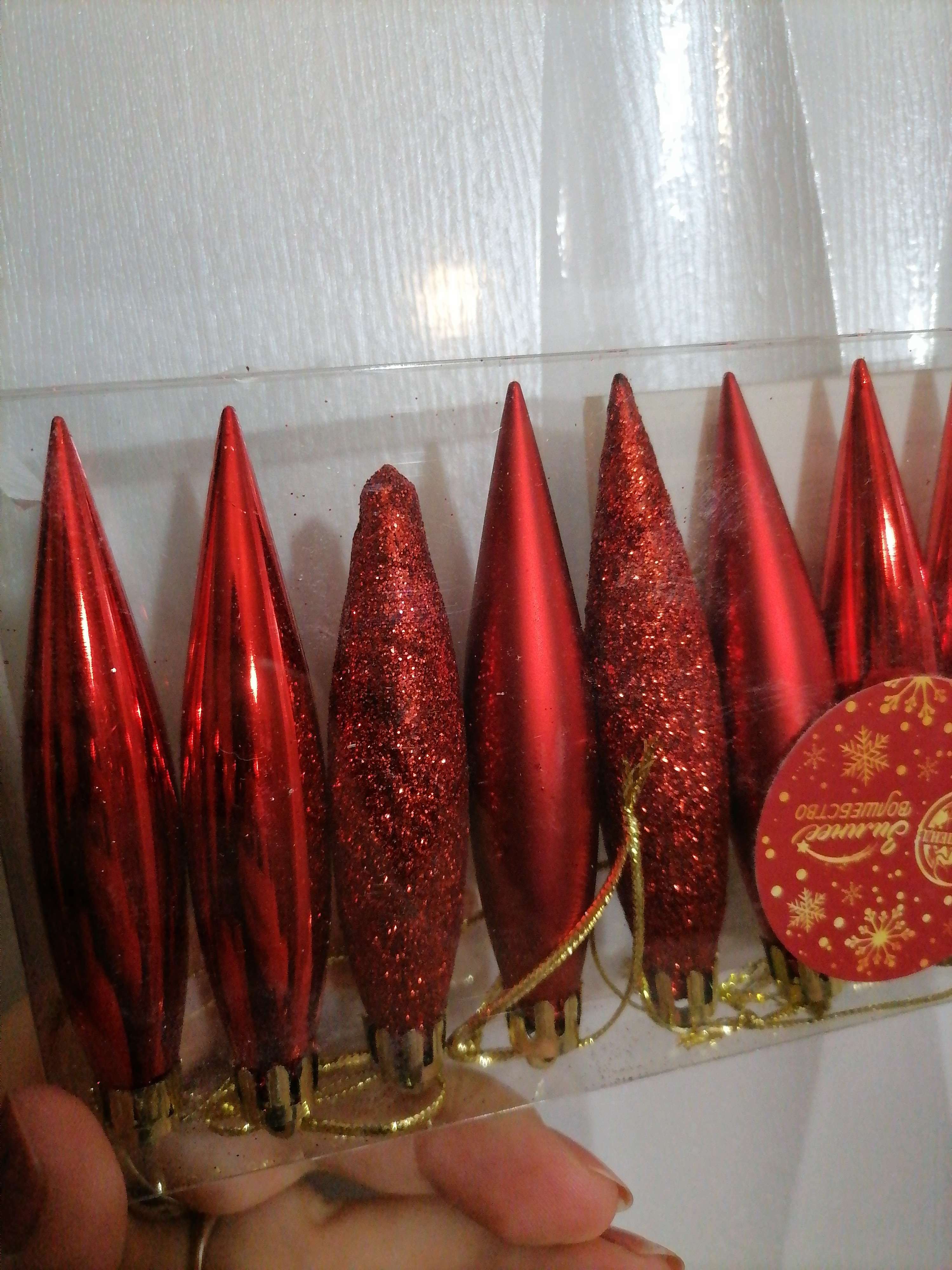 Фотография покупателя товара Украшение ёлочное "Сосулька заострённая" (набор 8 шт) 8х2 см, красный