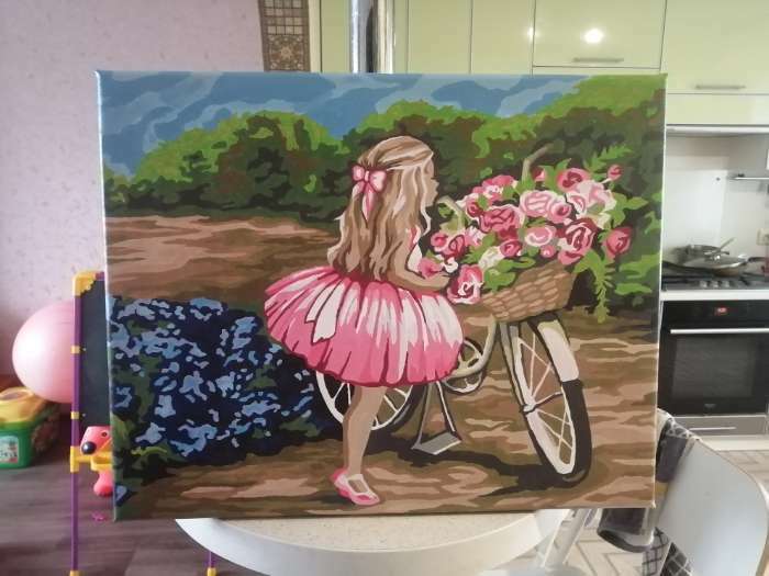 Фотография покупателя товара Картина по номерам на холсте с подрамником «Девочка с велосипедом» 40 × 50 см - Фото 7