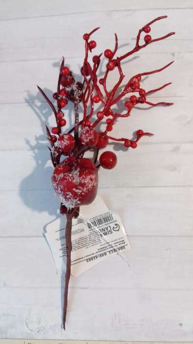 Фотография покупателя товара Декор "Зимнее очарование" веточка с ягодками и яблочком, 22 см - Фото 24