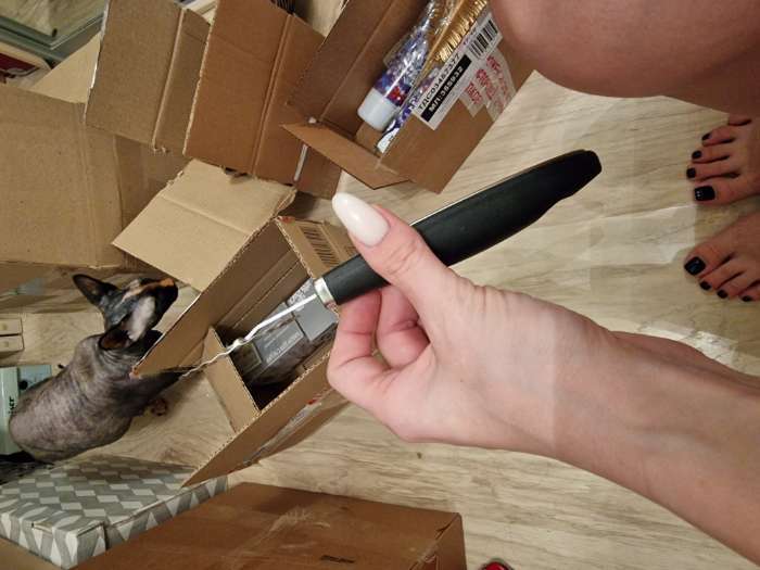 Фотография покупателя товара Нож для пиццы и теста Доляна Blade, 20 см, ручка soft-touch, цвет чёрный - Фото 1