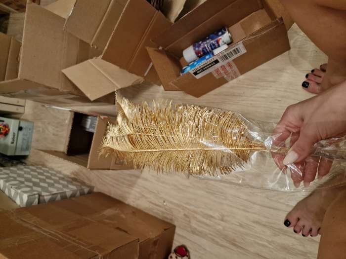 Фотография покупателя товара Декор блеск "Тонкое пёрышко" 8х26,5 см, микс (золото, серебро)