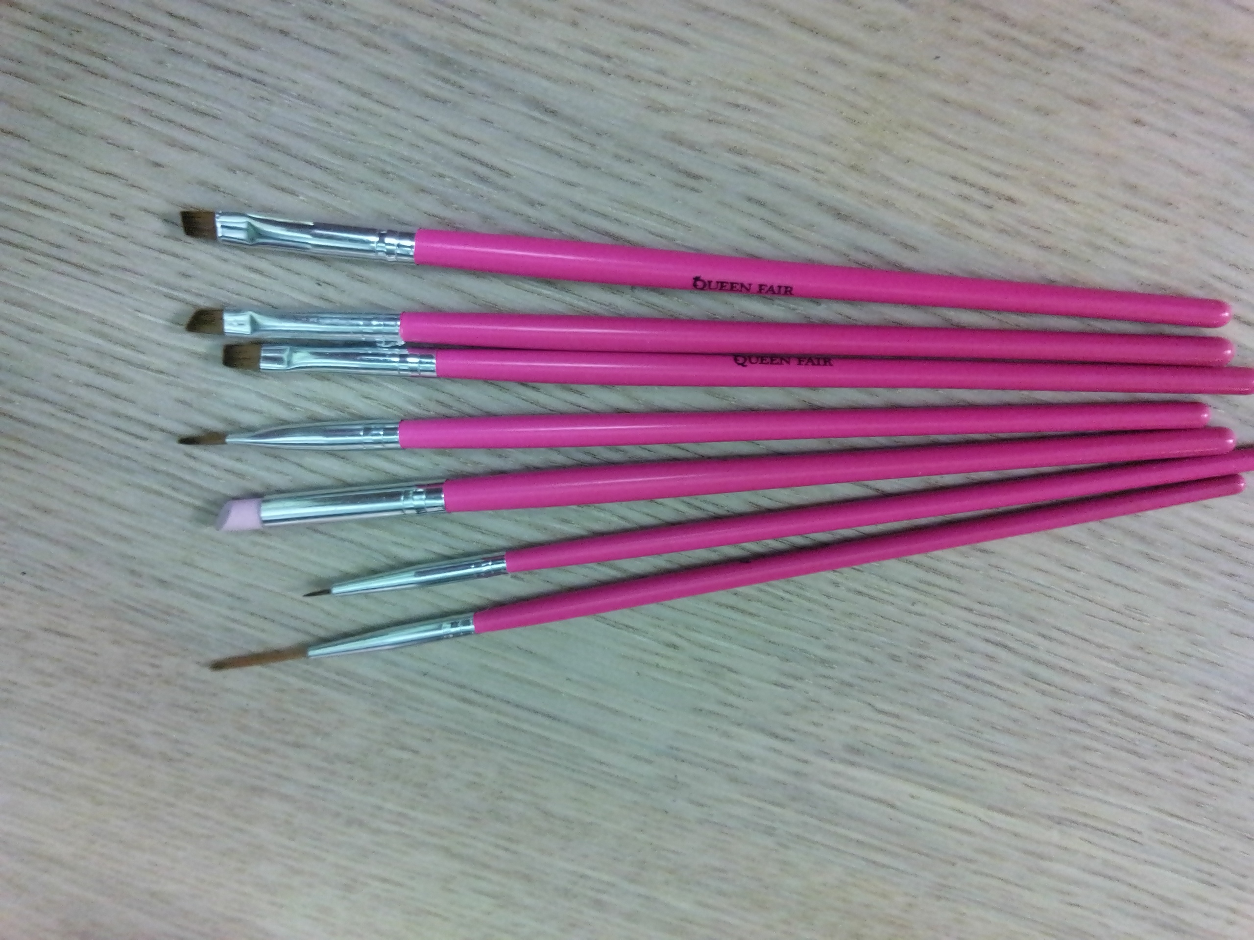 Фотография покупателя товара Набор кистей для наращивания и дизайна ногтей, 7 шт, 18 см, цвет розовый - Фото 2
