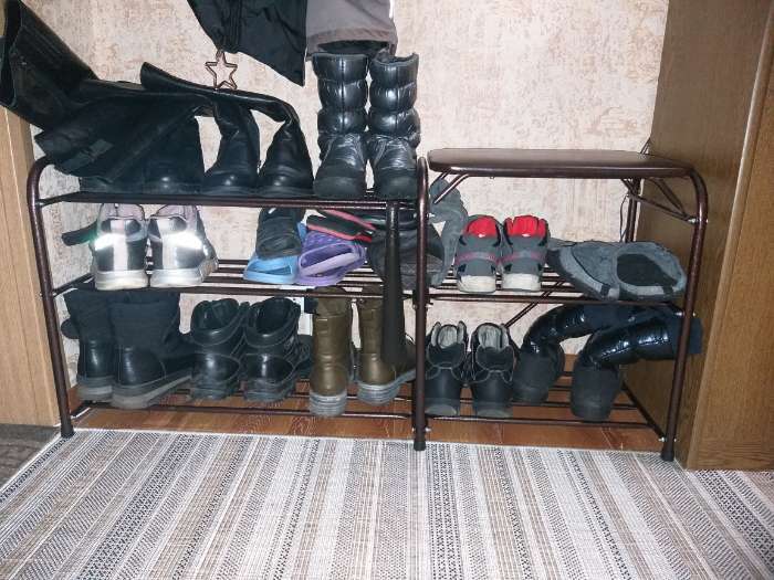 Фотография покупателя товара Подставка для обуви с сиденьем «Дубль», 3 полки, цвет медный антик
