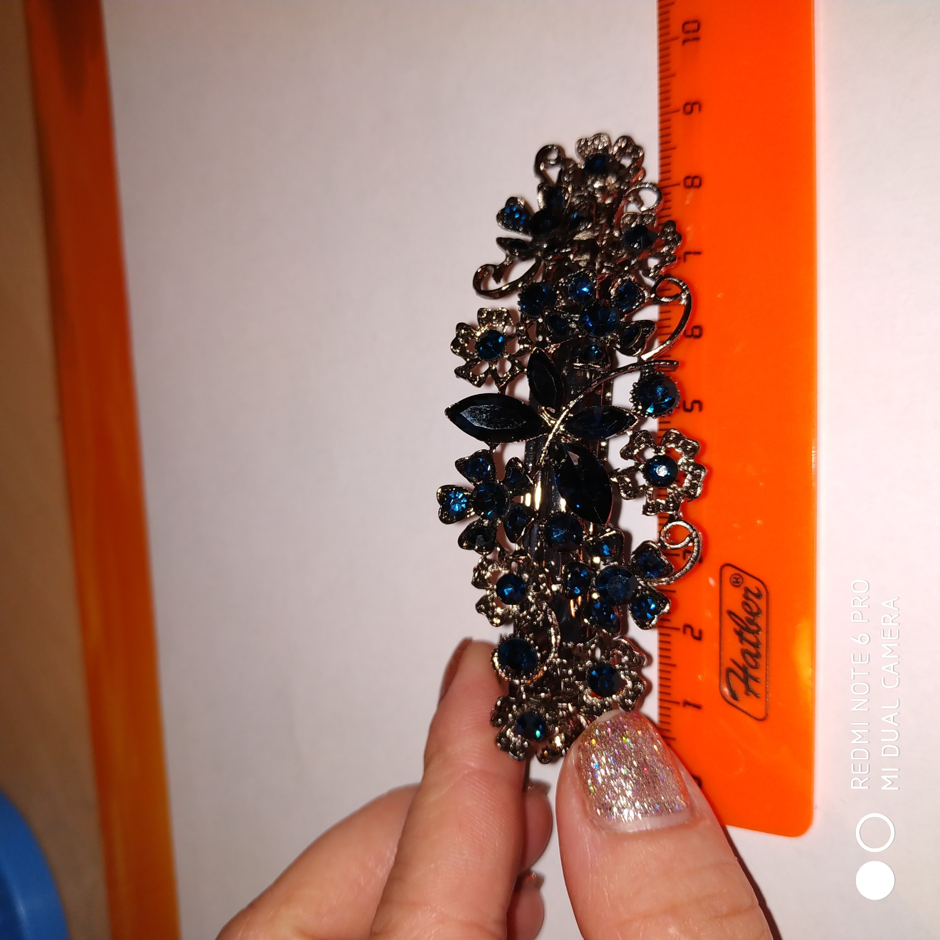 Фотография покупателя товара Заколка-автомат для волос "Синий туман" 8,5 см бабочка в цветах - Фото 2