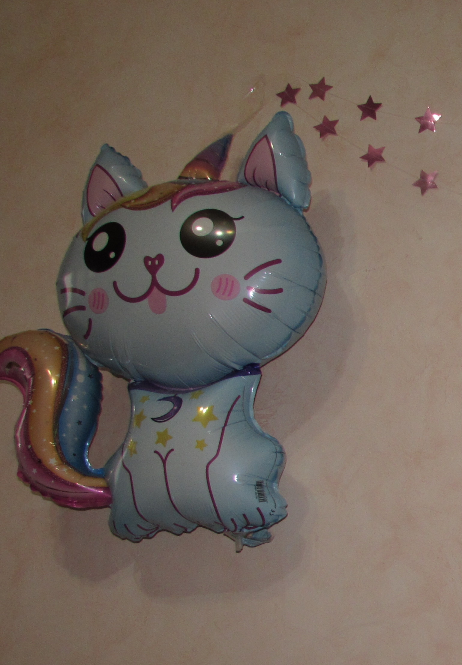 Фотография покупателя товара Шар фольгированный 35" «Котёнок-единорог», цвет голубой
