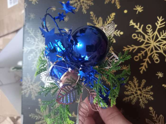 Фотография покупателя товара Декор "Зимняя сказка" шарик подарок бубенчик, 15 см, синий