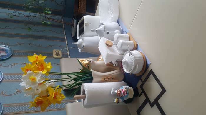Фотография покупателя товара Сахарница фарфоровая с ложкой на деревянной подставке Доляна «Тюльпан», 350 мл, цвет белый