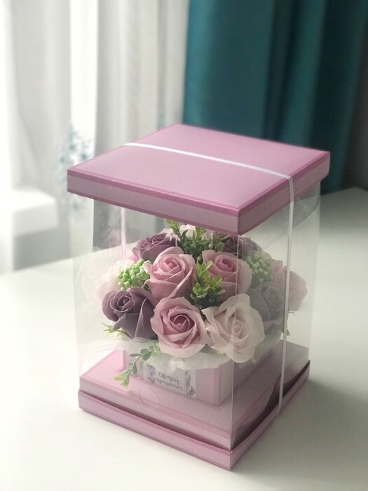 Фотография покупателя товара Коробка для цветов с вазой и PVC окнами складная, сиреневый, 16 х 23 х 16 см - Фото 6