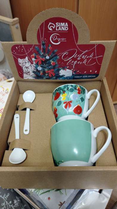 Фотография покупателя товара УЦЕНКА Набор новогодний «Ежик»: 2 кружки по 180 мл, 2 ложки - Фото 3