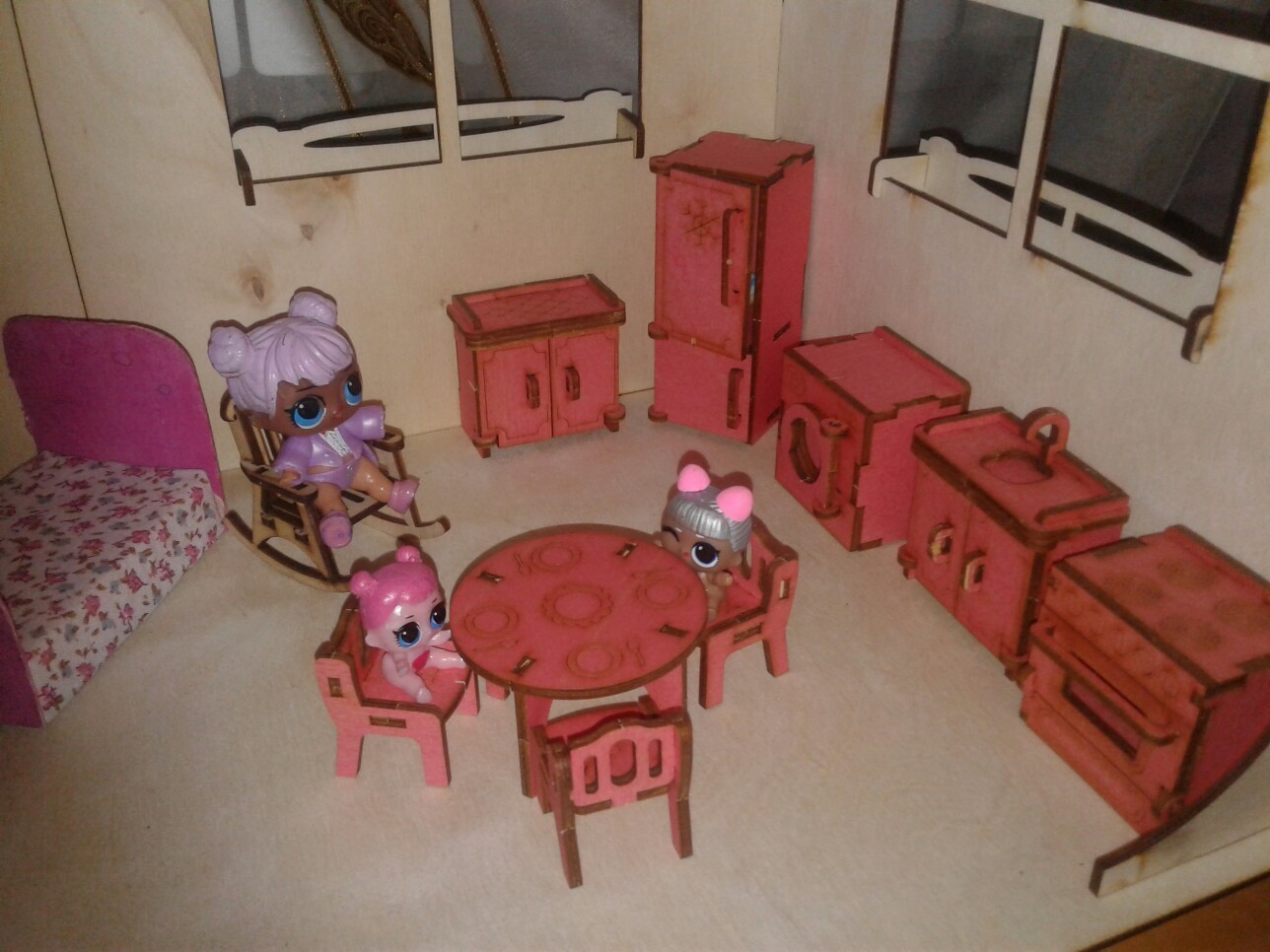 Фотография покупателя товара Набор кукольной мебели с гравировкой "Кухня", цвет МИКС - Фото 3