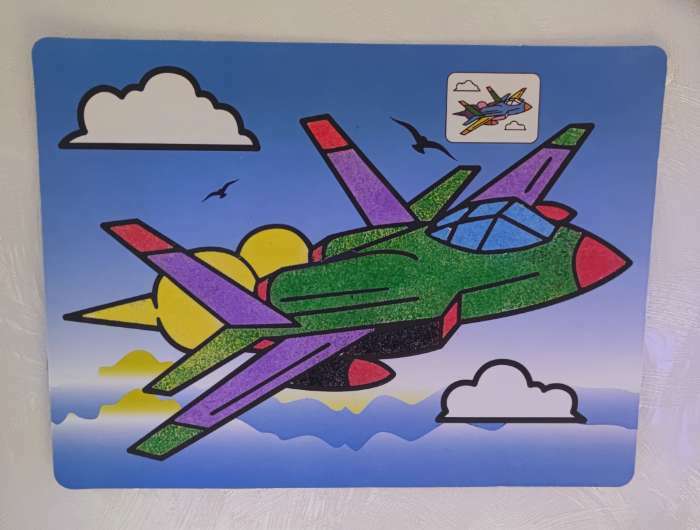 Фотография покупателя товара Фреска с цветным основанием «Истребитель» 9 цветов песка по 2 г - Фото 1