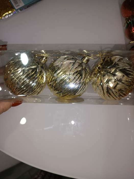 Фотография покупателя товара Набор шаров пластик d-7 см, 3 шт "Иней" золото - Фото 1
