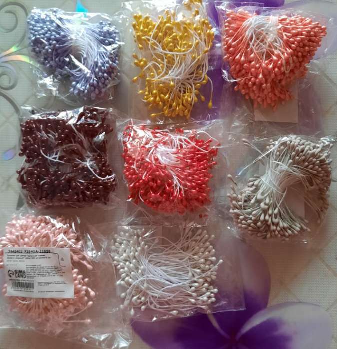 Фотография покупателя товара Тычинки для искусственных цветов "Капельки сиреневые" (набор 130 шт) длина 6 см - Фото 5