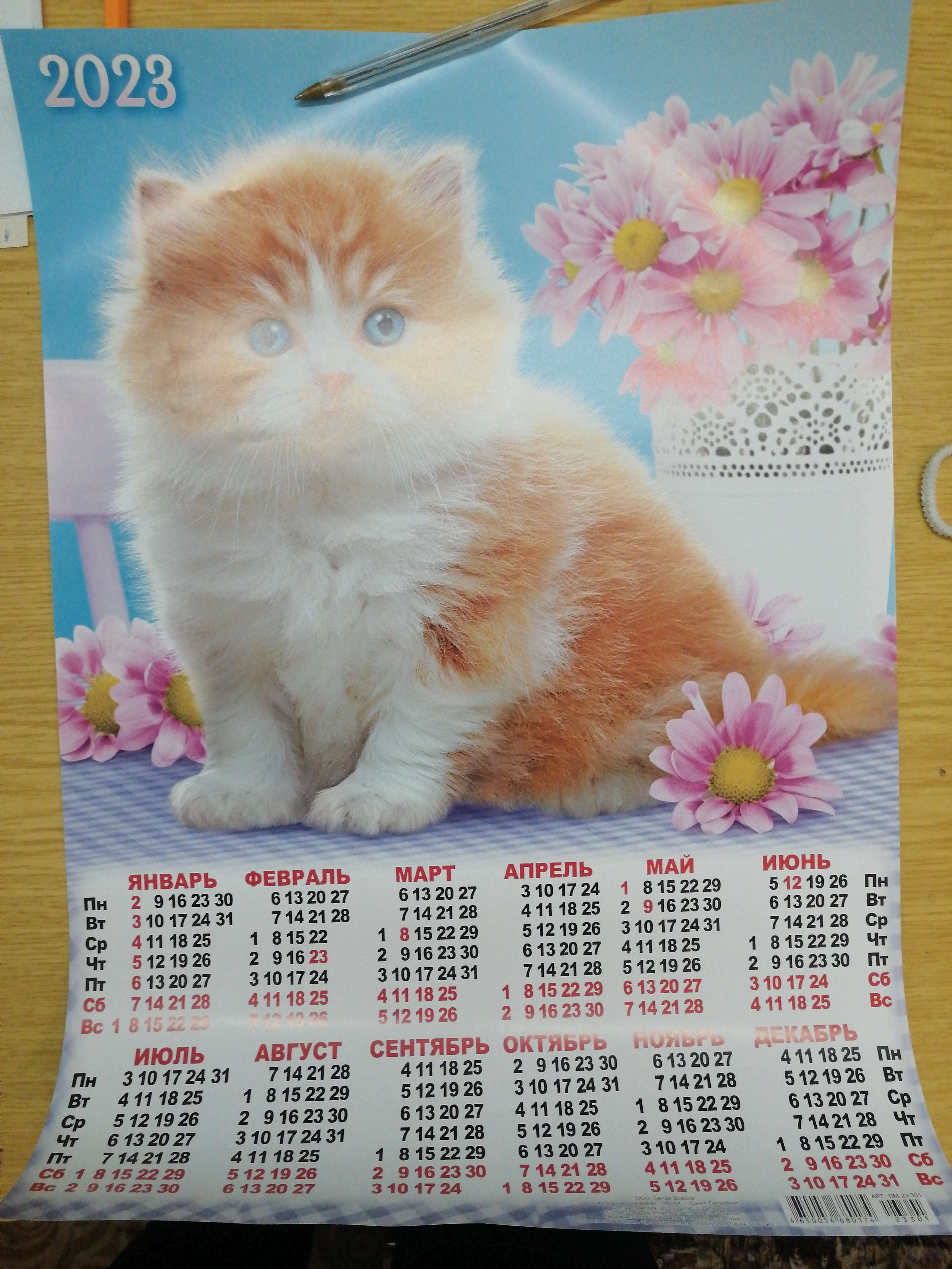 Фотография покупателя товара Календарь листовой "Кошки 2023 - 1" 2023 год, бумага, А3 - Фото 2