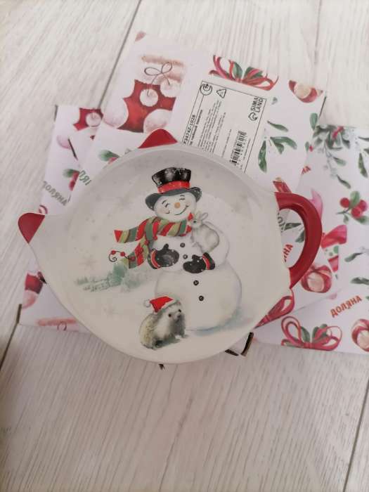 Фотография покупателя товара Подставка под чайный пакетик Доляна «Снеговик со зверятами», 12×8,4 см, цвет белый - Фото 2