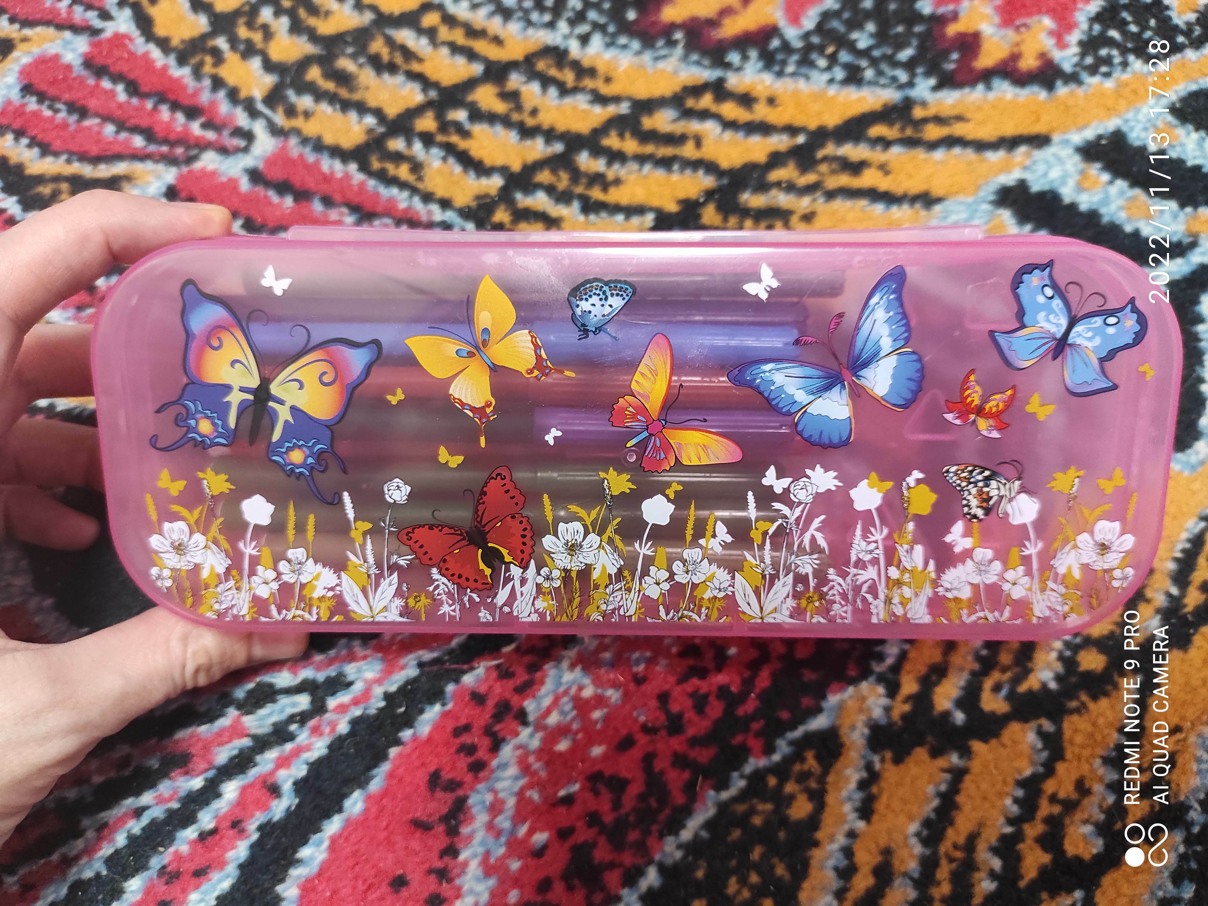 Фотография покупателя товара Пенал-футляр Стамм Primavera "Бабочки", 90 х 217 х 43 мм, пластиковый, микс