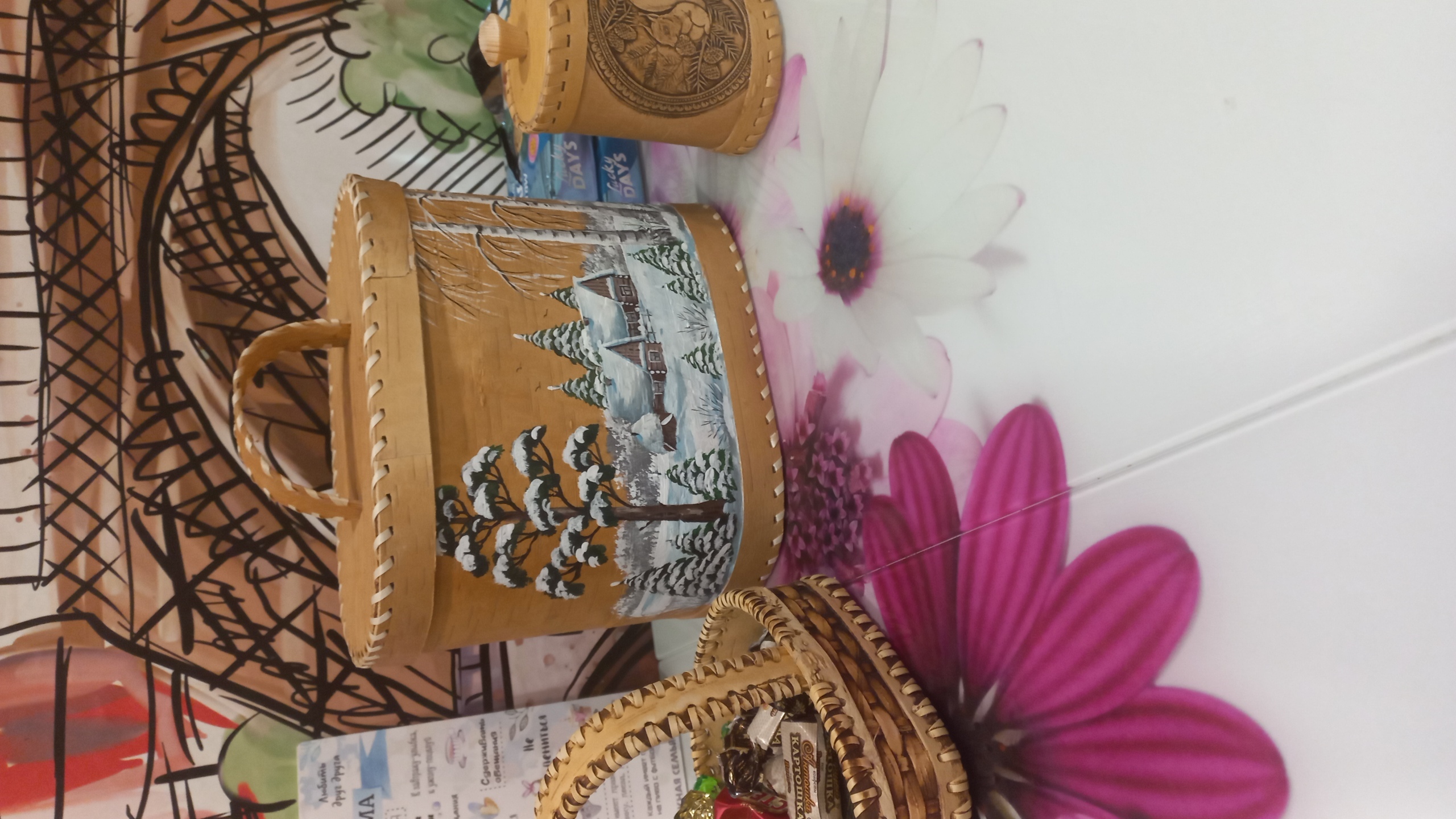 Фотография покупателя товара Хлебница «Зима», с росписью, 24×16×20 см, микс, береста - Фото 1