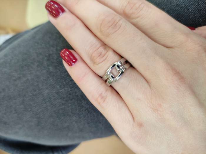 Фотография покупателя товара Кольцо «Пряжка», квадрат, цвет серебро, безразмерное - Фото 2