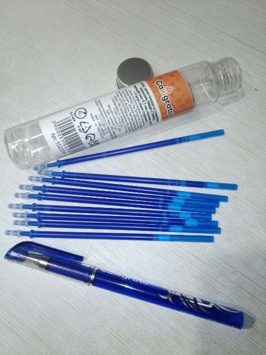 Фотография покупателя товара Набор ручка гелевая со стираемыми чернилами, пишущий узел 0.5 мм, чернила синие+9 синих стержней - Фото 54