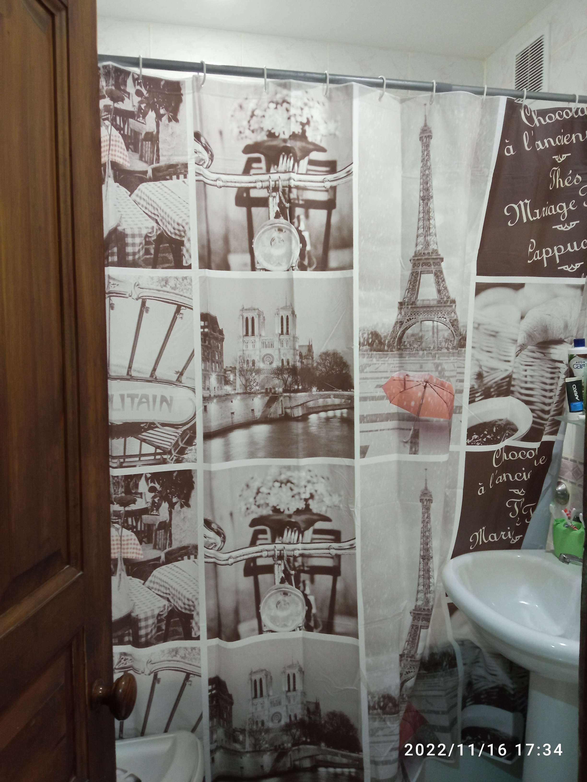 Фотография покупателя товара Штора для ванны Доляна «Париж ретро», 180×180 см, EVA, цвет белый