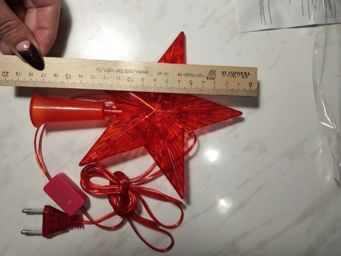 Фотография покупателя товара Светодиодная верхушка на ёлку «Звезда красная» 15 см, 10 LED, провод 2 метра, 220 В, свечение красное - Фото 21