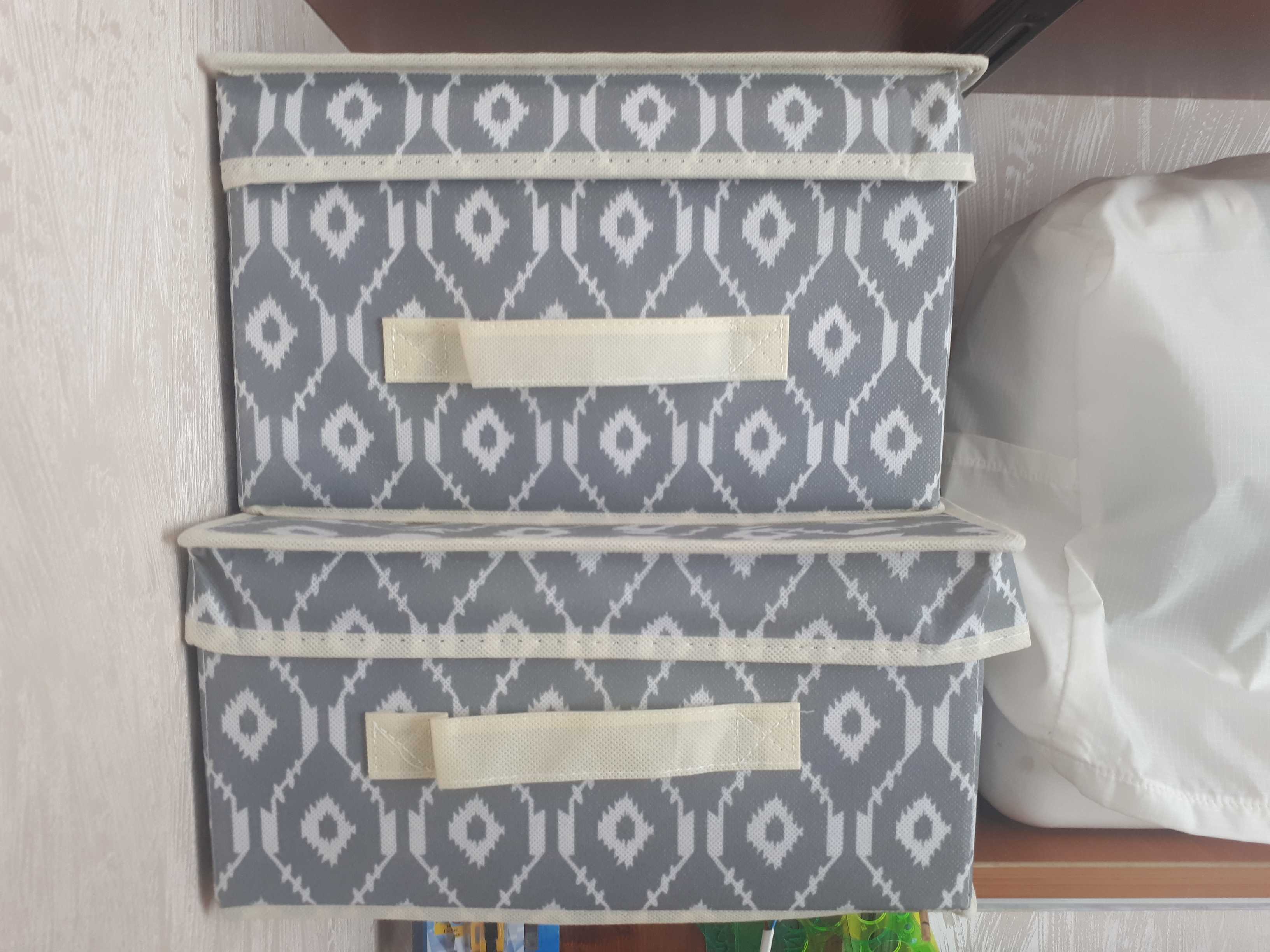 Фотография покупателя товара Короб стеллажный для хранения с крышкой Доляна «Ромбы», 30×28×15 см, цвет серый - Фото 4