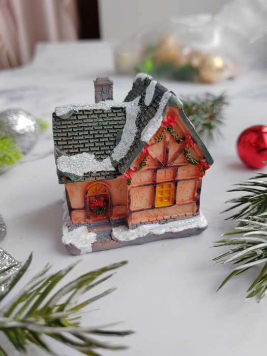 Фотография покупателя товара Светодиодная фигура «Дом с еловой гирляндой», керамика, батарейки AG13х3, свечение тёплое белое - Фото 5