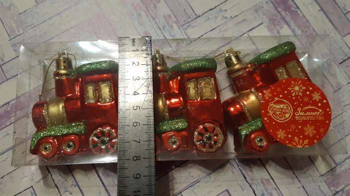 Фотография покупателя товара Украшение ёлочное "Паровозик" (набор 3 шт) 6,5х6,5 см, красный