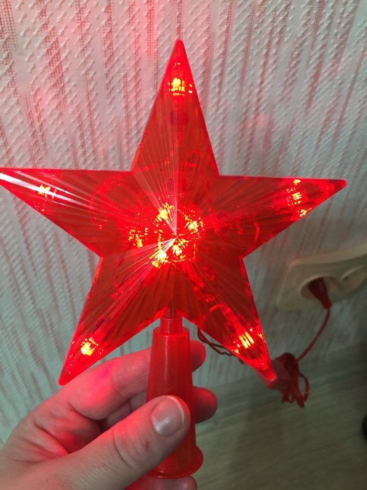 Фотография покупателя товара Светодиодная верхушка на ёлку «Звезда красная» 15 см, 10 LED, провод 2 метра, 220 В, свечение красное - Фото 18