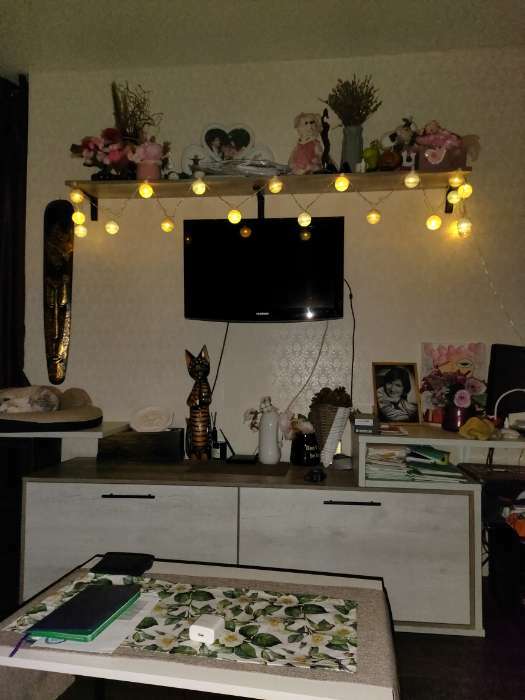 Фотография покупателя товара Гирлянда «Нить» 5 м с насадками «Клубки небесные», IP20, прозрачная нить, 20 LED, свечение тёплое белое, 220 В - Фото 4