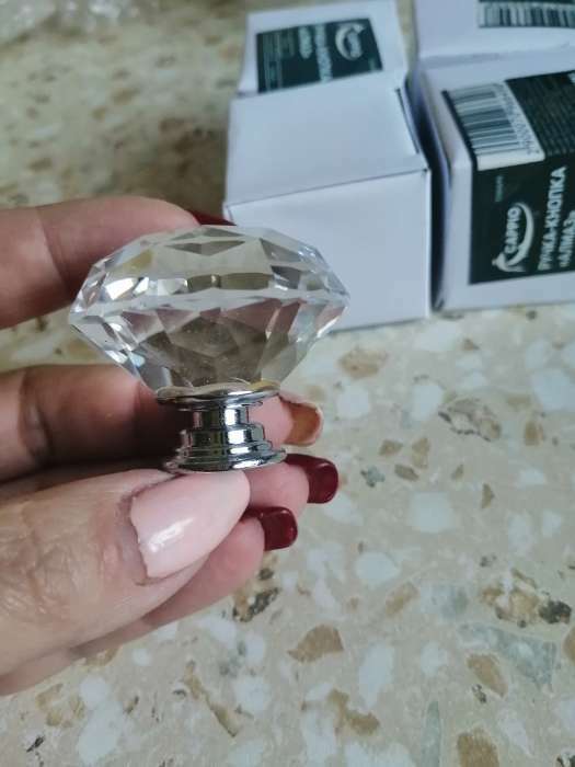 Фотография покупателя товара Ручка кнопка CAPPIO, "Алмаз", стеклянная, d=40 мм - Фото 10