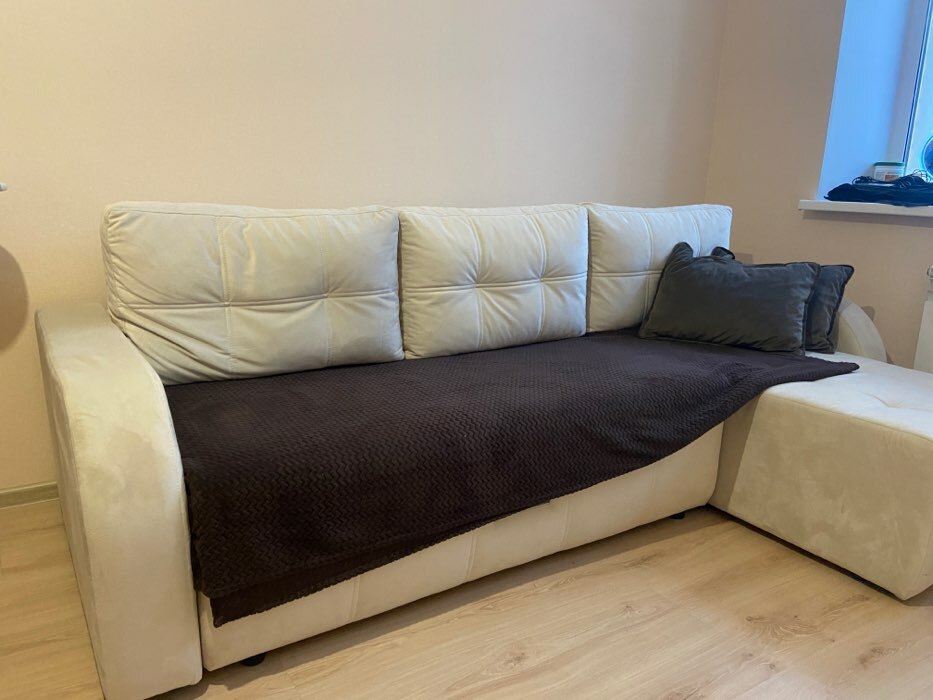 Фотография покупателя товара Угловой диван «Нью-Йорк 3», угол левый, пантограф, велюр, цвет селфи 08, подушки селфи 07 - Фото 9