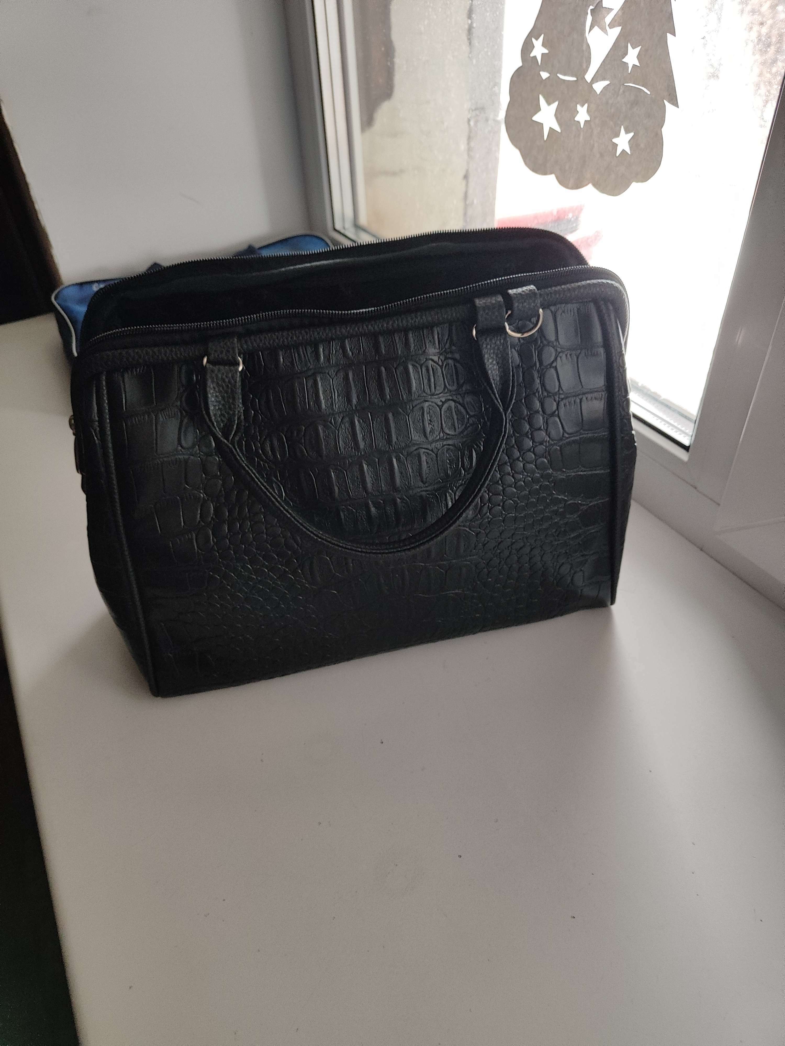 Фотография покупателя товара Сумка-саквояж TEXTURA на молнии, наружный карман, длинный ремень, цвет синий - Фото 1