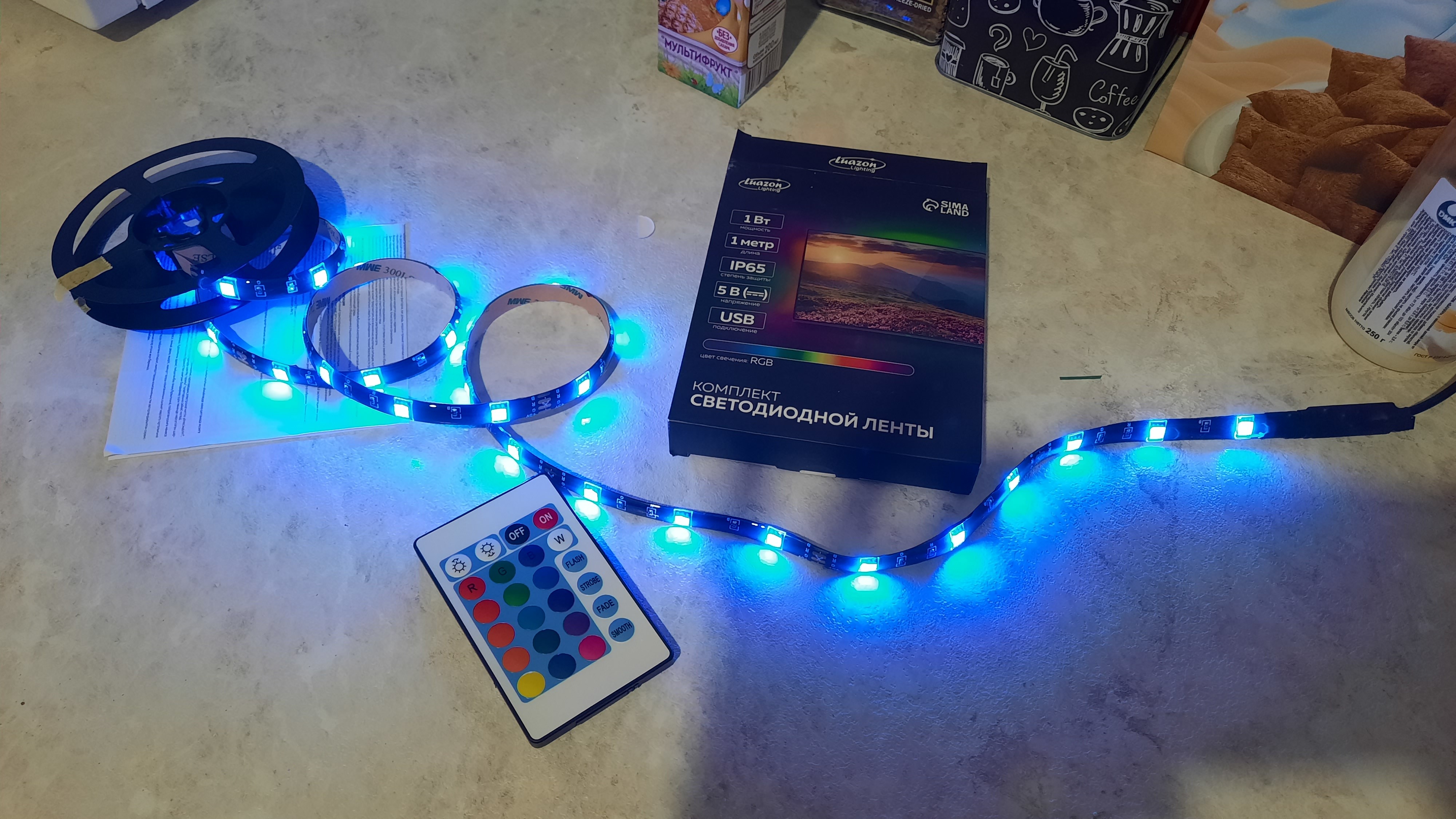 Фотография покупателя товара Комплект светодиодной ленты Luazon Lighting 1 м, IP65, SMD5050, 30 LED/м, USB, пульт ДУ, RGB - Фото 8