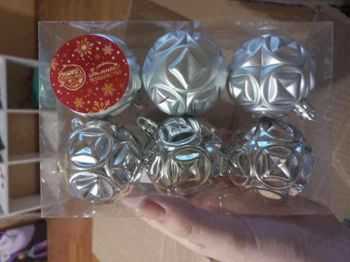 Фотография покупателя товара Набор шаров пластик d-6 см, 6 шт "Мидас - геометрия" серебро