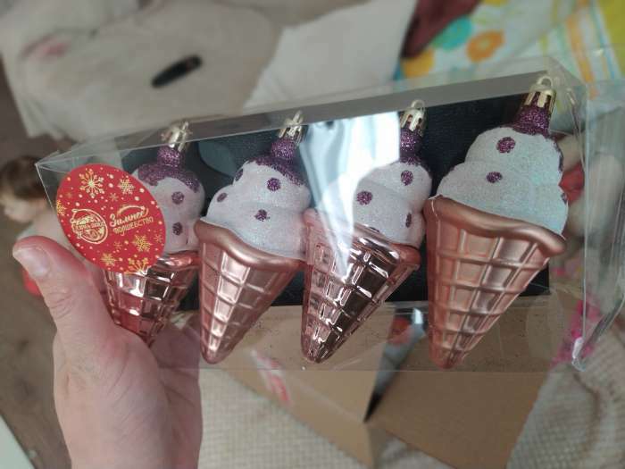 Фотография покупателя товара Украшение ёлочное "Рожок мороженого" (набор 4 шт) 4,5х10 см - Фото 3