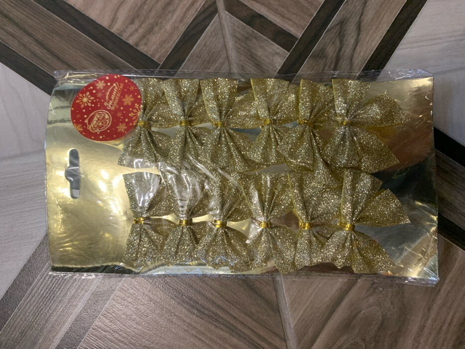 Фотография покупателя товара Украшение ёлочное "Бантик с блеском" (набор 12 шт) 4,5х5,5 см, золото