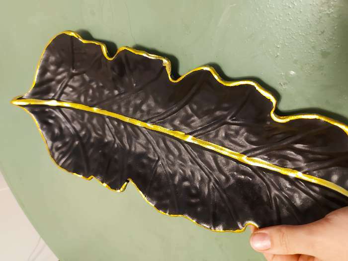 Фотография покупателя товара Блюдо для фруктов Доляна «Золотой лист», 38×15,5 см, цвет чёрный - Фото 12